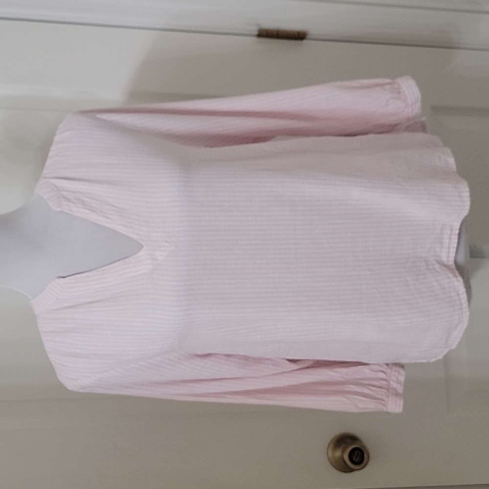 Old Navy Size XS Light Pink and White Stripe Linen Blend Long Sleeve Blouse